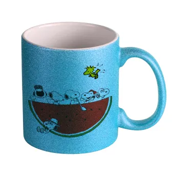Snoopy summer, Κούπα Σιέλ Glitter που γυαλίζει, κεραμική, 330ml