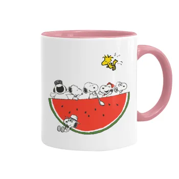 Snoopy summer, Κούπα χρωματιστή ροζ, κεραμική, 330ml