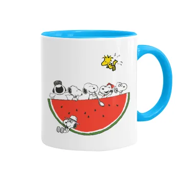 Snoopy summer, Mug colored light blue, ceramic, 330ml