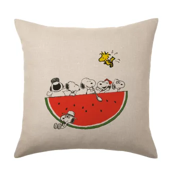 Snoopy summer, Μαξιλάρι καναπέ ΛΙΝΟ 40x40cm περιέχεται το  γέμισμα