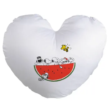 Snoopy summer, Μαξιλάρι καναπέ καρδιά 40x40cm περιέχεται το  γέμισμα