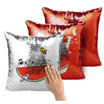 Snoopy summer, Μαξιλάρι καναπέ Μαγικό Κόκκινο με πούλιες 40x40cm περιέχεται το γέμισμα