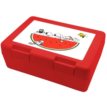 Snoopy summer, Παιδικό δοχείο κολατσιού ΚΟΚΚΙΝΟ 185x128x65mm (BPA free πλαστικό)