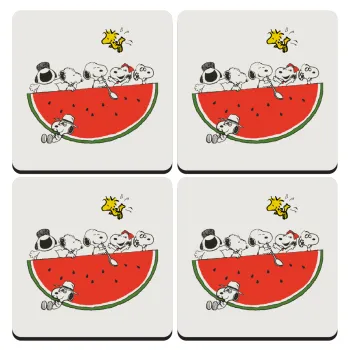 Snoopy summer, ΣΕΤ 4 Σουβέρ ξύλινα τετράγωνα (9cm)