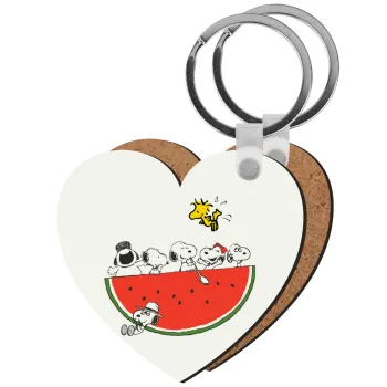 Snoopy summer, Μπρελόκ Ξύλινο καρδιά MDF