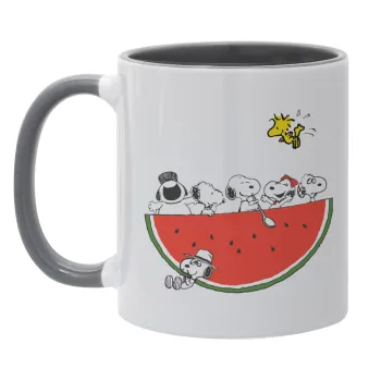 Snoopy summer, Κούπα χρωματιστή γκρι, κεραμική, 330ml