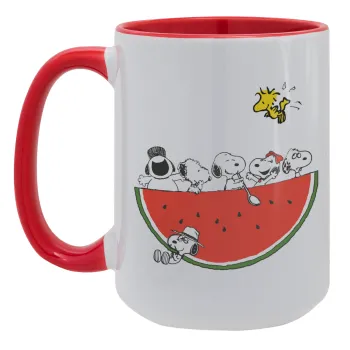 Snoopy summer, Κούπα Mega 15oz, κεραμική Κόκκινη, 450ml