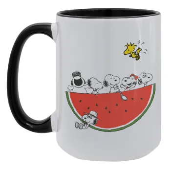 Snoopy summer, Κούπα Mega 15oz, κεραμική Μαύρη, 450ml