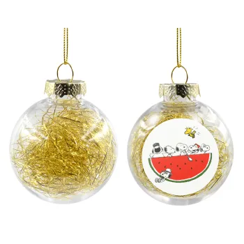 Snoopy summer, Transparent Christmas tree ball ornament with gold filling 8cm