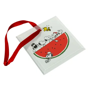 Snoopy summer, Christmas ornament, glass square ornament 9x9cm