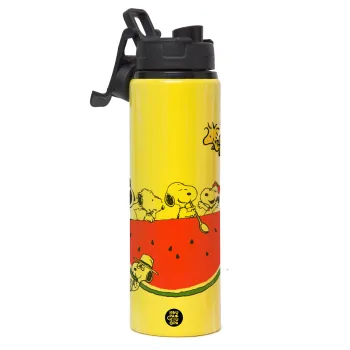 Snoopy summer, Μεταλλικό παγούρι νερού με καπάκι ασφαλείας, αλουμινίου 850ml