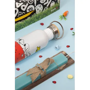Snoopy summer, Πασχαλινή Λαμπάδα με παγούρι μεταλλικό (620ml, stainless steel) & κερί αρωματικό πλακέ (30cm) (ΤΙΡΚΟΥΑΖ)