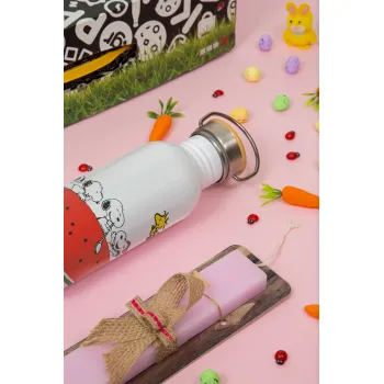 Snoopy summer, Πασχαλινή Λαμπάδα με παγούρι μεταλλικό (620ml, stainless steel) & κερί αρωματικό πλακέ (30cm) (ΡΟΖ)