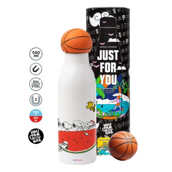 Snoopy summer, Μπάλα μπάσκετ μεταλλικό παγούρι θερμός, διπλού τοιχώματος, 550ml