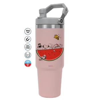Snoopy summer, ΡΟΖ χρώματος Θερμός Ανοξείδωτο 890ml (30oz) με χερούλι