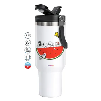 Snoopy summer, Mega Tumbler με καπάκι, διπλού τοιχώματος (θερμό) 1,2L