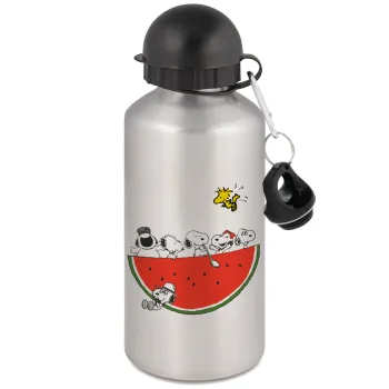 Snoopy summer, Μεταλλικό παγούρι νερού, Ασημένιο, αλουμινίου 500ml