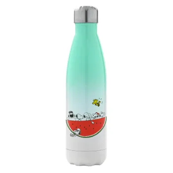 Snoopy summer, Μεταλλικό παγούρι θερμός Πράσινο/Λευκό (Stainless steel), διπλού τοιχώματος, 500ml