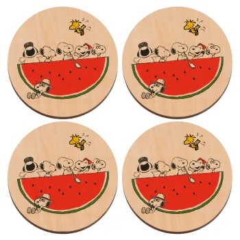 Snoopy summer, ΣΕΤ x4 Σουβέρ ξύλινα στρογγυλά plywood (9cm)