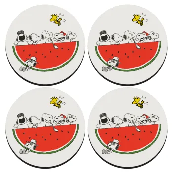 Snoopy summer, ΣΕΤ 4 Σουβέρ ξύλινα στρογγυλά (9cm)