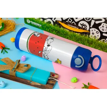 Snoopy summer, Easter candle, Childrens hot water bottle, stainless steel, with safety straw, BLUE (500ml)