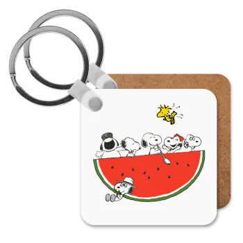 Snoopy summer, Μπρελόκ Ξύλινο τετράγωνο MDF