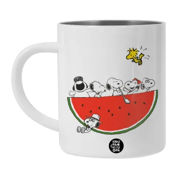 Snoopy summer, BIG Mug Stainless steel double wall (450ml, White)