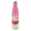 Μεταλλικό παγούρι θερμός Ροζ/Λευκό (Stainless steel), διπλού τοιχώματος, 500ml