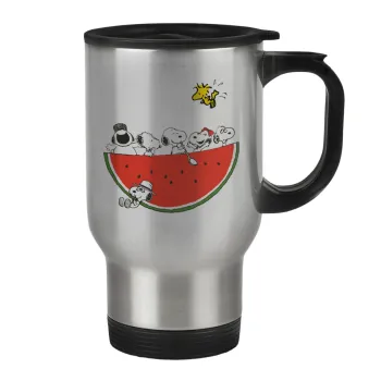 Snoopy summer, Κούπα ταξιδιού ανοξείδωτη με καπάκι, διπλού τοιχώματος (θερμό) 450ml