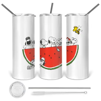 Snoopy summer, Tumbler stainless steel 600ml, with metal straw & cleaning brush