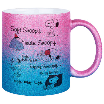 Snoopy manual, Κούπα Χρυσή/Μπλε Glitter, κεραμική, 330ml