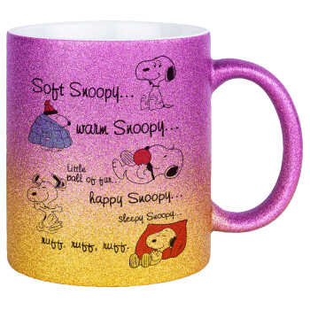 Snoopy manual, Κούπα Χρυσή/Ροζ Glitter, κεραμική, 330ml