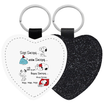 Snoopy manual, Μπρελόκ PU δερμάτινο glitter καρδιά ΜΑΥΡΟ