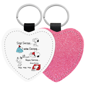 Snoopy manual, Μπρελόκ PU δερμάτινο glitter καρδιά ΡΟΖ