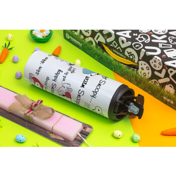 Snoopy manual, Easter candle,Travel Tumbler 2 Lids, with metal straw & cleaning brush & aromatic flat candle (30cm) (PINK)