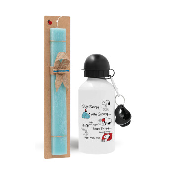 Snoopy manual, Easter Set, metallic aluminum water bottle (500ml) & scented flat candle (30cm) (TURQUOISE)