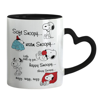 Snoopy manual, Κούπα καρδιά χερούλι μαύρη, κεραμική, 330ml