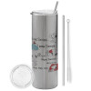 Tumbler ποτήρι θερμό Ασημένιο από ανοξείδωτο ατσάλι 600ml, με μεταλλικό καλαμάκι & βούρτσα καθαρισμού