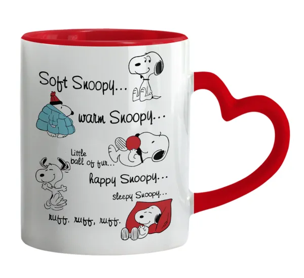 Snoopy manual — Κούπα καρδιά χερούλι κόκκινη, κεραμική, 330ml