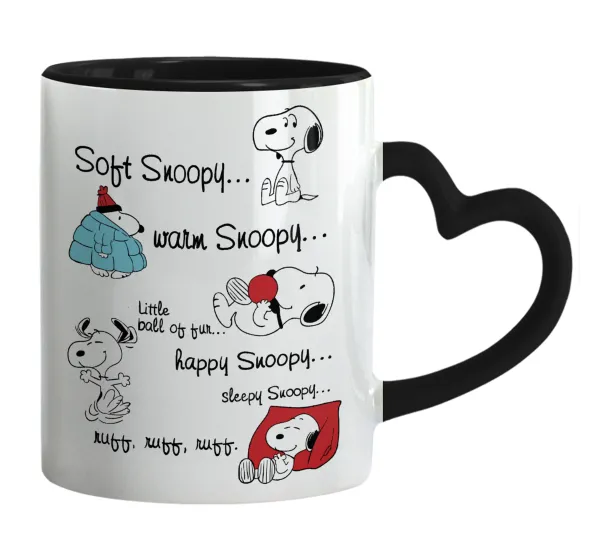 Snoopy manual — Κούπα καρδιά χερούλι μαύρη, κεραμική, 330ml
