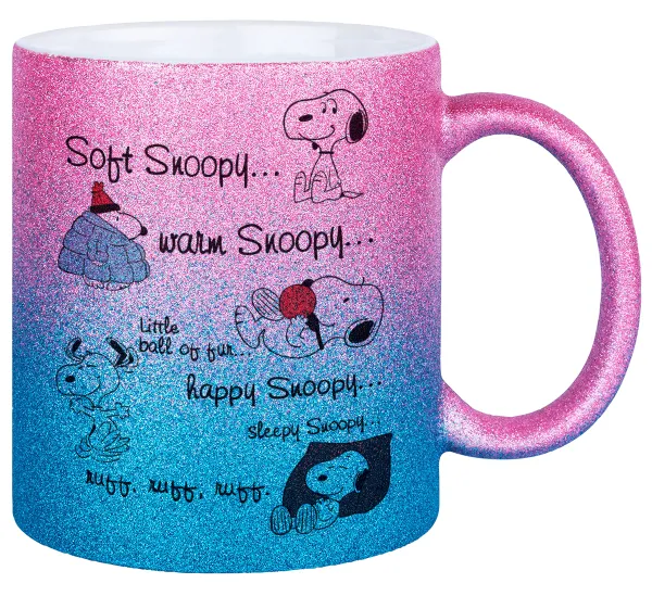 Snoopy manual — Gold/blue glitter mug, ceramic, 330ml