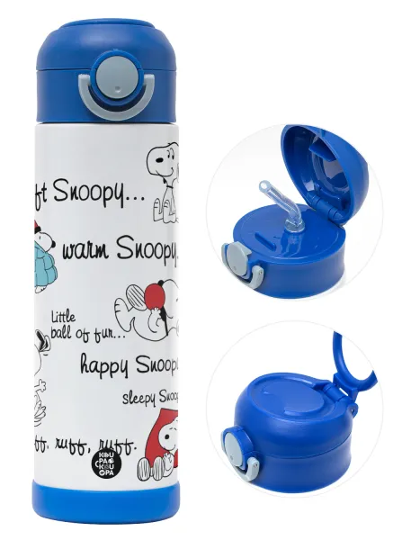 Snoopy manual — Παιδικό παγούρι θερμό, ανοξείδωτο, με καλαμάκι ασφαλείας, ΜΠΛΕ (500ml)