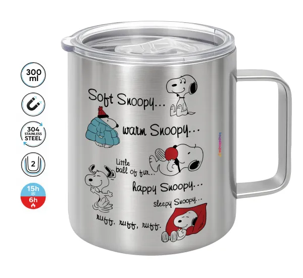 Snoopy manual — Double-walled stainless steel mug 300ml with temperature-retaining lid