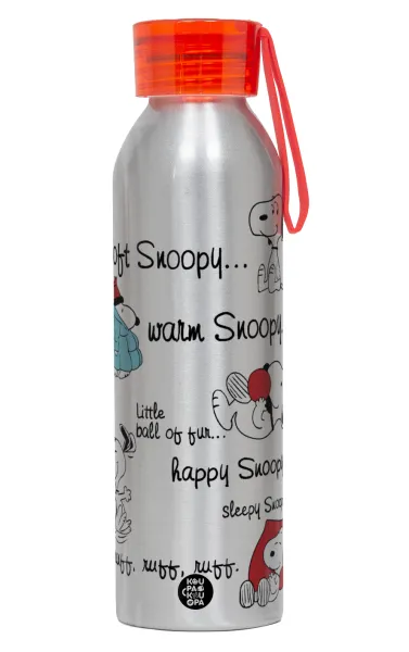 Snoopy manual — Αλουμινένιο Αθλητικό Μπουκάλι 650ml – Ασημί με Κόκκινο Καπάκι και Λουράκι Σιλικόνης
