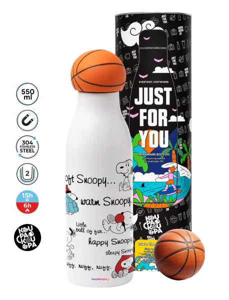 Snoopy manual — Μπάλα μπάσκετ μεταλλικό παγούρι θερμός, διπλού τοιχώματος, 550ml