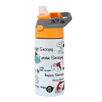 Snoopy manual, Παιδικό παγούρι θερμό, ανοξείδωτο, με καλαμάκι ασφαλείας, Πορτοκαλί/Γκρι (360ml) BPA-FREE