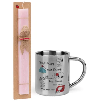 Snoopy manual, Πασχαλινή Λαμπάδα με μεταλλική κούπα θερμό (300ml) & κερί αρωματικό πλακέ (30cm) (ΡΟΖ)