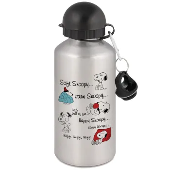 Snoopy manual, Μεταλλικό παγούρι νερού, Ασημένιο, αλουμινίου 500ml