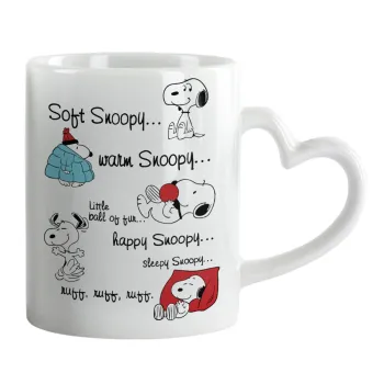 Snoopy manual, Κούπα καρδιά χερούλι λευκή, κεραμική, 330ml