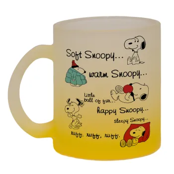 Snoopy manual, Κούπα γυάλινη δίχρωμη με βάση το κίτρινο ματ, 330ml